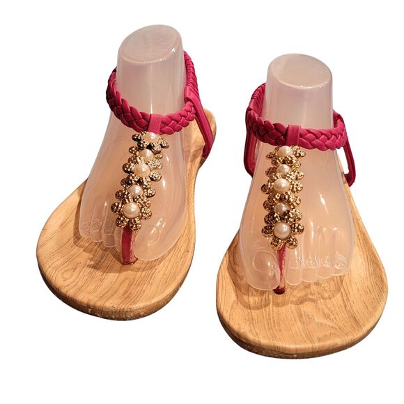 Petalia Fuchsia Jeweled Pearl Thong, Sandal Slip On Shoe Comfortable Summer Sz 6 - Picture 3 of 7